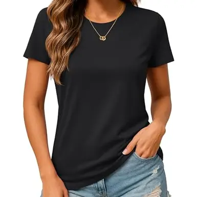 TACVASEN Damen T-Shirt, Rundhals, Kurzarm, Schwarz