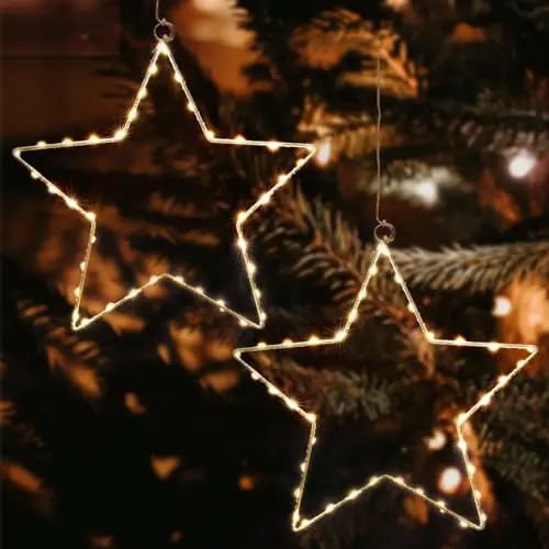 JIAPEI Weihnachtsstern Lichter, 2 Stück, 40 warmweiße LEDs, batteriebetriebene Fensterdeko für Weihnachten und Partys