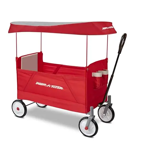 Radio Flyer EZ-Faltwagen mit Verdeck, Rot, klappbarer Kinder-Trolley für Garten und Transport