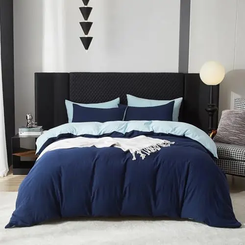 Gezu 3-teiliges Bettwäsche Set aus Baumwolle, hellblau, 200x200 cm mit Kissenbezügen 80x80 cm und Reißverschluss
