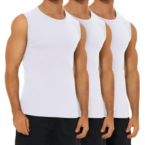 FALARY Herren Unterhemden 3er Pack Weiß Muskelshirts aus Baumwolle