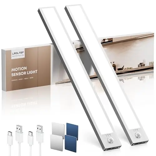 LED Schrankbeleuchtung mit Bewegungsmelder - 30cm Unterbauleuchte für Küche, USB-Ladung, dimmbar | 2 Stück
