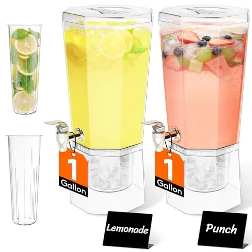 Lifewit 2x4L Getränkespender mit Zapfhahn, Ständer, Eiszylinder & Schilder für Limonade, Wasser & Saft