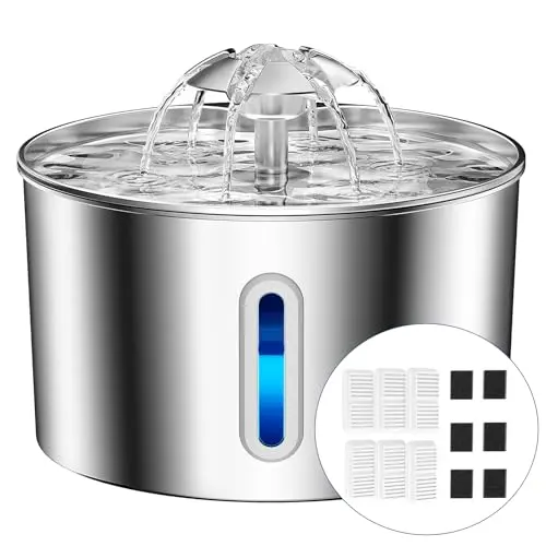BalimoPet Edelstahl Katzen Wasserbrunnen - 2,2L mit Dreifachfilter und leiser Automatik