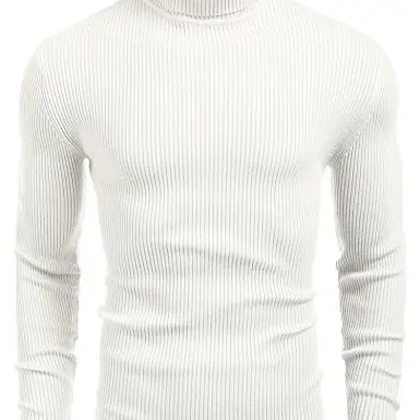 COOFANDY Herren Rollkragenpullover Slim Fit Freizeitpullover Weiß L