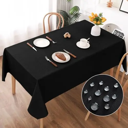 AooHome Abwaschbare Tischdecke Schwarz 140x200cm aus Polyester für Wohnzimmer, Esszimmer, Balkon und Garten