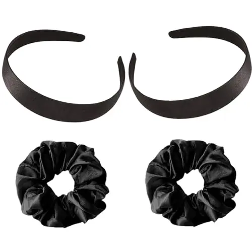 2 Stück Gepolsterte Stirnbänder für Damen, Einfarbige Retro Haarbänder mit Elastischem Haargummi, Schwarz