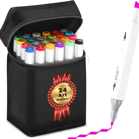 YAWAHOME Alkohol Marker Set 24er Twin Tip Kunstmarker für Zeichnen, Graffiti, Manga, Ausmalen – Für Kinder und Erwachsene
