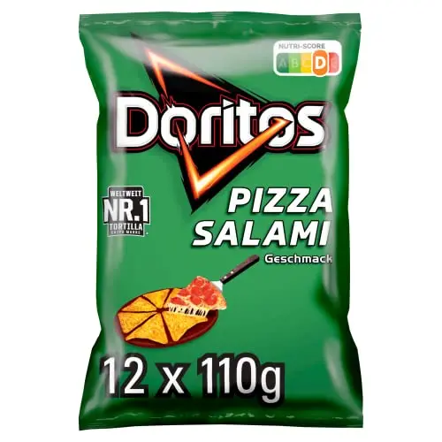 Doritos Pizza Salami - Tortilla Nachos im Pizza Salami Geschmack - Herzhafter Snack (12 x 110g)
