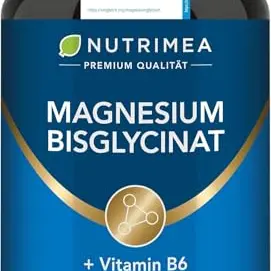 Magnesium Bisglycinat + Vitamin B6, 300mg pro Tagesdosis – Hochdosiert, Vegan, Ohne Zusätze | Nutrimea