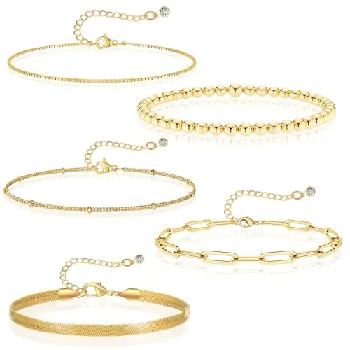 Byfoyif 5er Set Damen Armbänder, 14K Gold Vergoldet, Stapelbare Charm-Armbänder für Mutter, Ehefrau, Freundin