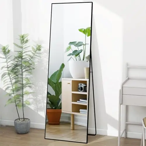 Lazyspace Ganzkörperspiegel 162 x 53 cm, Schwarz, Standspiegel für Schlafzimmer, Wohnzimmer und Ankleidezimmer