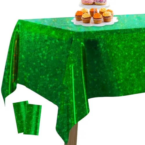 PartyWoo Grüne Folientischdecke, 2 Stück, 137 x 274 cm, Abwaschbar, für Geburtstag und Hochzeit