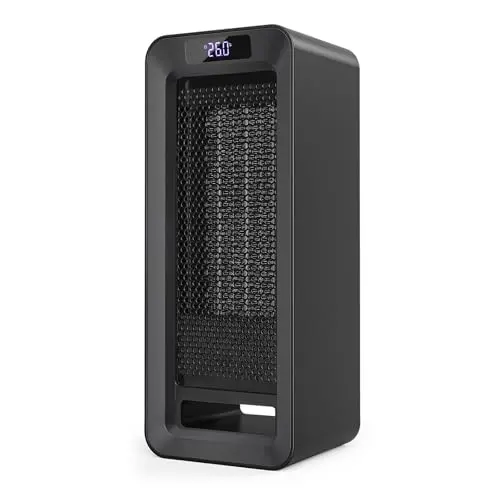 Energiesparende, leise Heizlüfter mit 1500W und Nachtlicht - PTC Keramik Elektroheizung mit LED Display (Schwarz)