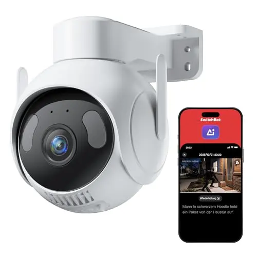 SwitchBot 3K Außenüberwachungskamera mit 360°-Auto-Tracking, Szenenbenachrichtigungen & WLAN, kompatibel mit Alexa, Google & Home Assistant