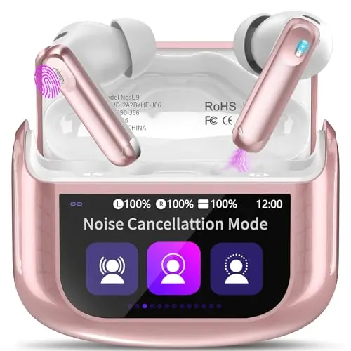 Kabellose Bluetooth In Ear Kopfhörer mit ANC, 48 Std Spielzeit, IP7 Wasserdicht, USB-C, Rose