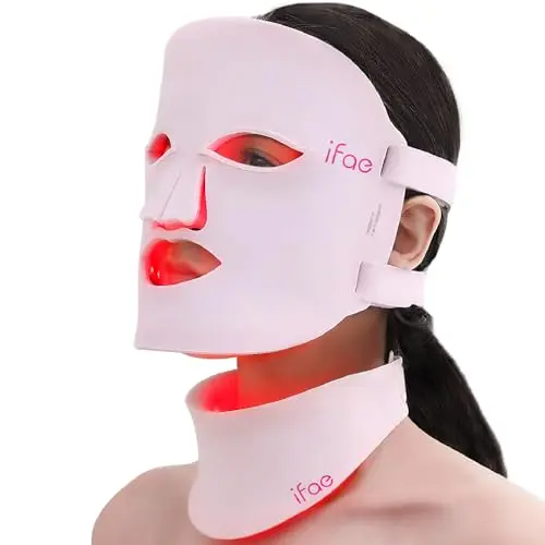 LED Gesichtsmaske mit Rotlichttherapie, 7 Farben gegen Falten & Hautverjüngung (Rosa)