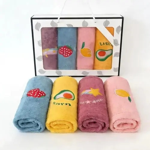 HOMHPLFE 4er Set Haarturban Mikrofaser, Schnelltrocknend, mit Knopf, Kinder-Haarturban, Super saugfähig
