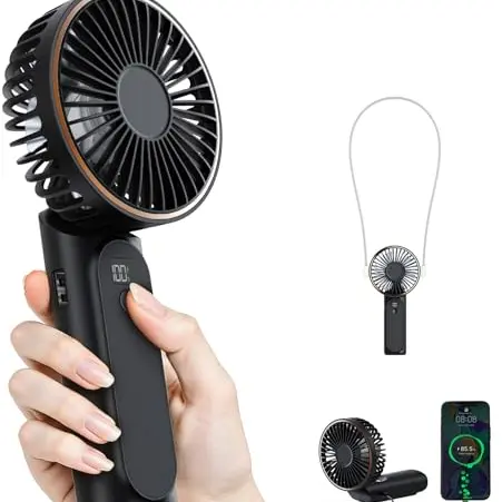 Tragbarer Mini-Ventilator - Wiederaufladbar, 180° Verstellbar, 6 Geschwindigkeiten, Powerbank-Funktion