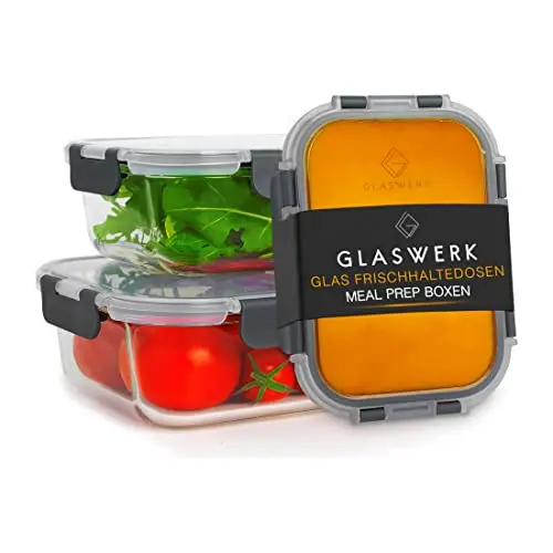 GLASWERK Frischhaltedose aus Glas (640, 1040, 1520 ml) - luftdicht und hitzebeständig