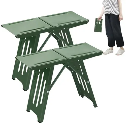 BOMOOMOO Klapphocker im Industriestil, faltbar für Outdoor und Garten (2 Stück, Grün)