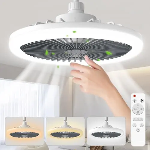 Biukis Deckenventilator mit Licht und Fernbedienung – 4 Geschwindigkeiten, 3 Farben, 26 cm, für Küche und Wohnzimmer, Grau