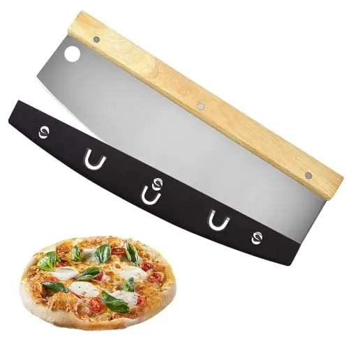 Pizzaschneider aus Edelstahl mit ergonomischem Holzgriff, 35 x 11 cm - ideal zum Schneiden Ihrer Lieblingspizza