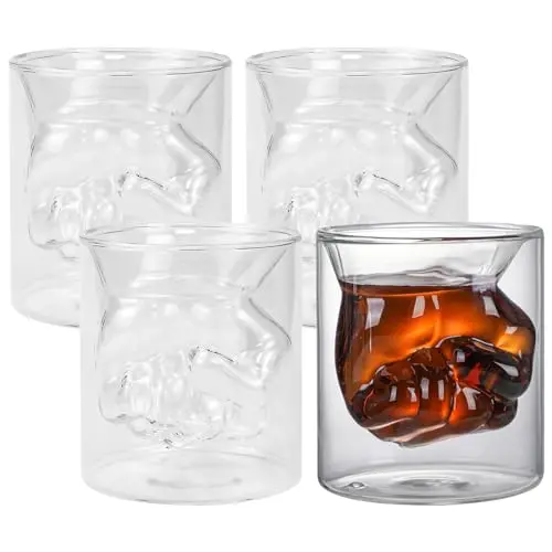 NAROSEBE 4 Schnapsgläser Set 150 ml - 3D-Relief-Faust-Form, Transparent, Whisky & Schnaps