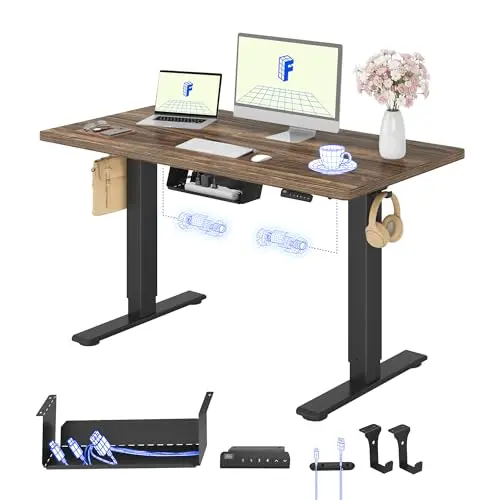 FLEXISPOT Höhenverstellbarer Schreibtisch 120 x 80 cm Walnussbraun mit schwarzem Gestell