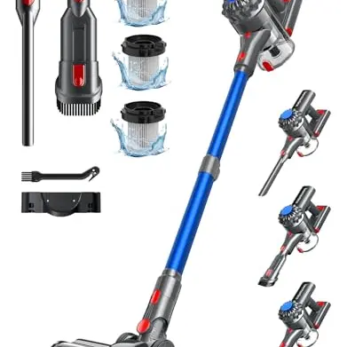 Ivormentico Kabelloser Akku Staubsauger mit 50 Min Akkulaufzeit, 450W und LED Beleuchtung, ideal für Tierhaare, Dunkelblau