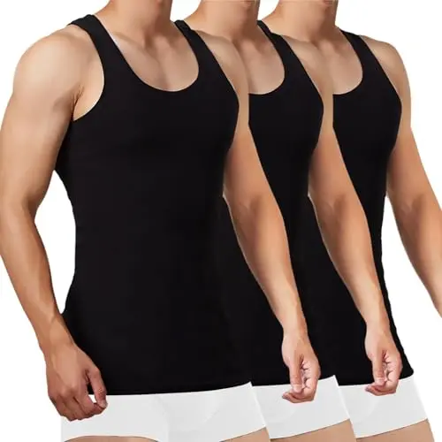 FALARY Herren Tank Top, 3er Pack, Baumwolle, Schwarz, Größe S