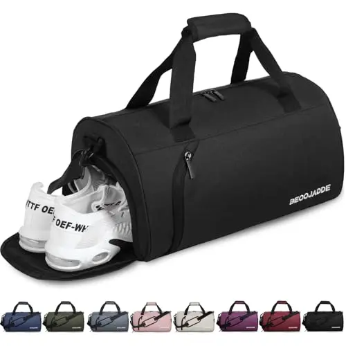 BECOJADDE Sporttasche Damen & Herren 25L mit Schuhfach & Nassfach, wasserdicht für Sport & Fitness, Schwarz