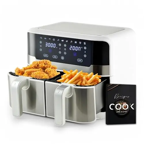 MasterPRO Rocket Duo 900 | Doppelte Heißluftfritteuse Weiß | 9L, 2100W | LED-Touchscreen, 11 Funktionen