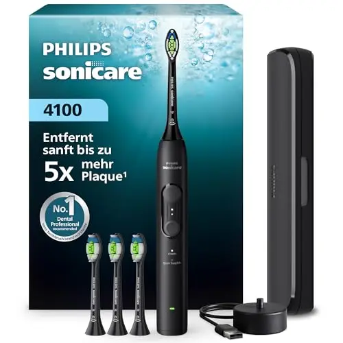 Philips Sonicare Series 4100 Elektrische Schallzahnbürste mit Drucksensor, 4 Reinigungsmodi, Reiseetui – Schwarz