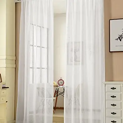 Laneetal Transparente Gardine mit Kräuselband, Leinen-Optik, Fensterdeko, weiß, 2 Stück, 140x225 cm