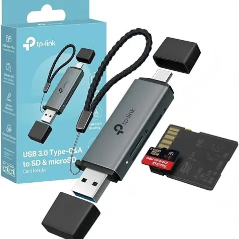 TP-Link UA430D SD Kartenleser USB 3.0, 2-in-1 Typ-C & A, Plug & Play, kompatibel mit SD/MicroSD, für Windows, Mac, Android, iOS