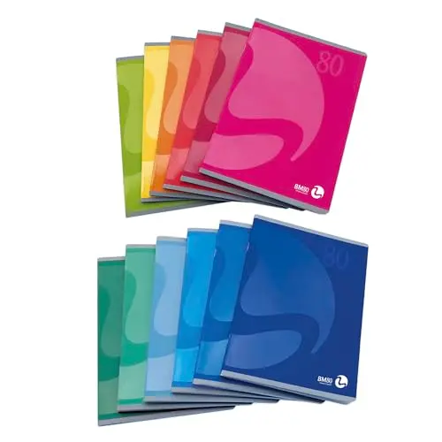 BM BeMore Color 80 Notizbuch, A5, linierte Seiten mit Rand, 80 g/m², 12 Stück