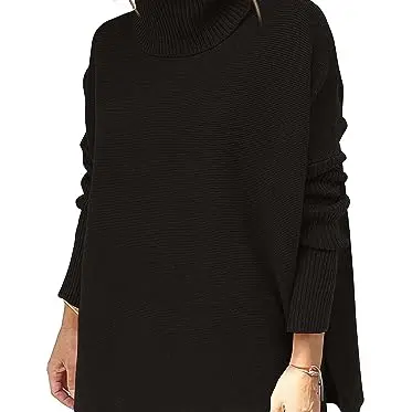 Hormtaer Damen Rollkragenpullover Oversized Warm Casual Langarm (A Schwarz, M)