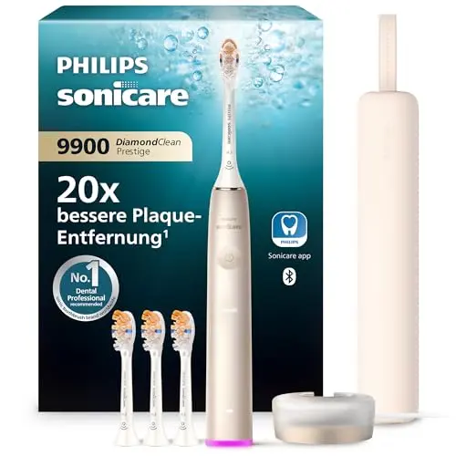 Philips Sonicare DiamondClean 9900 Prestige elektrische Zahnbürste, SenseIQ, 5 Putzmodi, Reiseladeetui, champagner