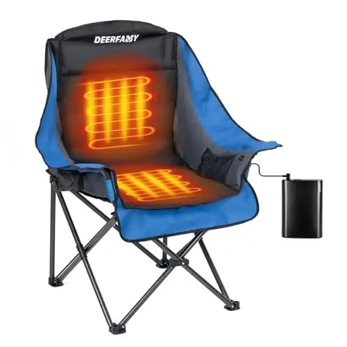 DEERFAMY Beheizter Campingstuhl Moonchair bis 120kg, faltbar mit 12V Powerbank und 3 Heizstufen für Outdoor-Sport