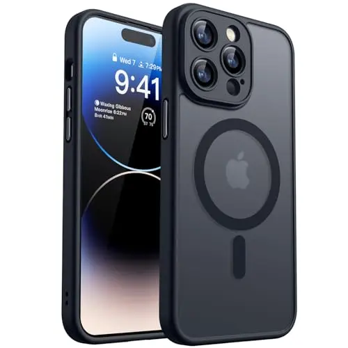 CANSHN 2024 Hülle für iPhone 14 Pro mit Kameraschutz und Magsafe - Stoßfest und extrem haltbar, Schwarz