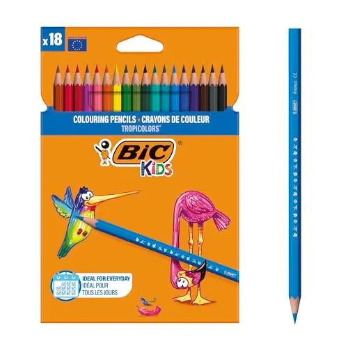 BIC Kids Tropicolor Buntstifte Set, 18 Farben, bruchsichere Minen, ideal für Kinder ab 5 Jahren