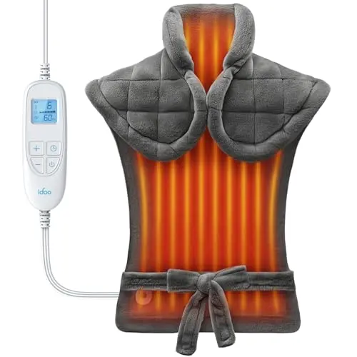 iDOO Heizkissen für Rücken, Schultern & Nacken – Vatertagsgeschenk, waschbar, 6 Temperaturstufen & 3 Timer, 61x84 cm