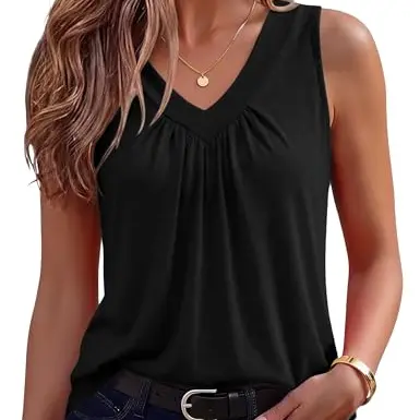 Damen Tanktop mit V-Ausschnitt, ärmellos, einfache Sommer-Top, elegant, universelle Größen S-XXL