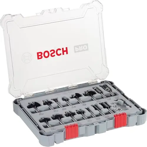 Bosch 15-tlg. Fräser-Set für Holz (Ø 8-35 mm, geeignet für Handfräse)