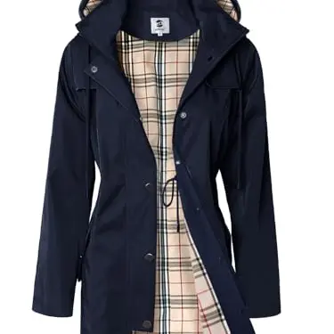 SaphiRose Damen-Langer Regenmantel, Outdoor, Windbreaker mit Kapuze, Marineblau, S
