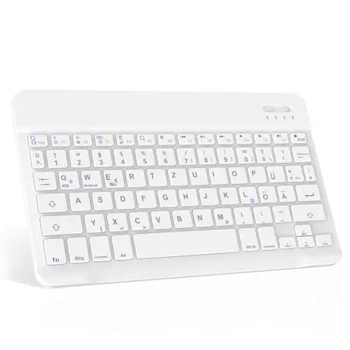 JADEMALL Bluetooth Tastatur für iPad und Samsung Galaxy, kabellos, ultraleicht, Deutsche QWERTZ, Weiß