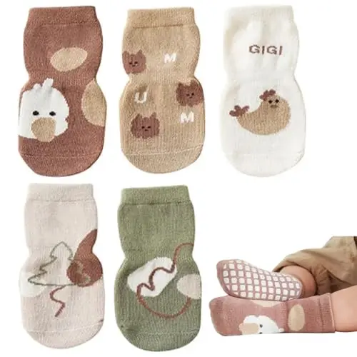 Stoppersocken für Kinder, 5 Paar, Antirutsch-Krabbelsocken aus Baumwolle