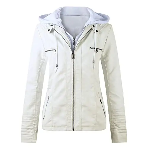 Lederjacke Damen Kunstleder Winterjacke Mit Kapuze Große Größen Herbst/Winter Übergangsjacke
