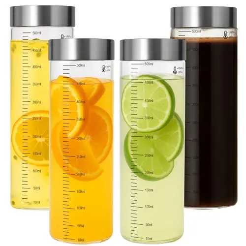 kelav 4er Set Glasflaschen 500ml mit Edelstahl Deckel - BPA-frei und spülmaschinenfest